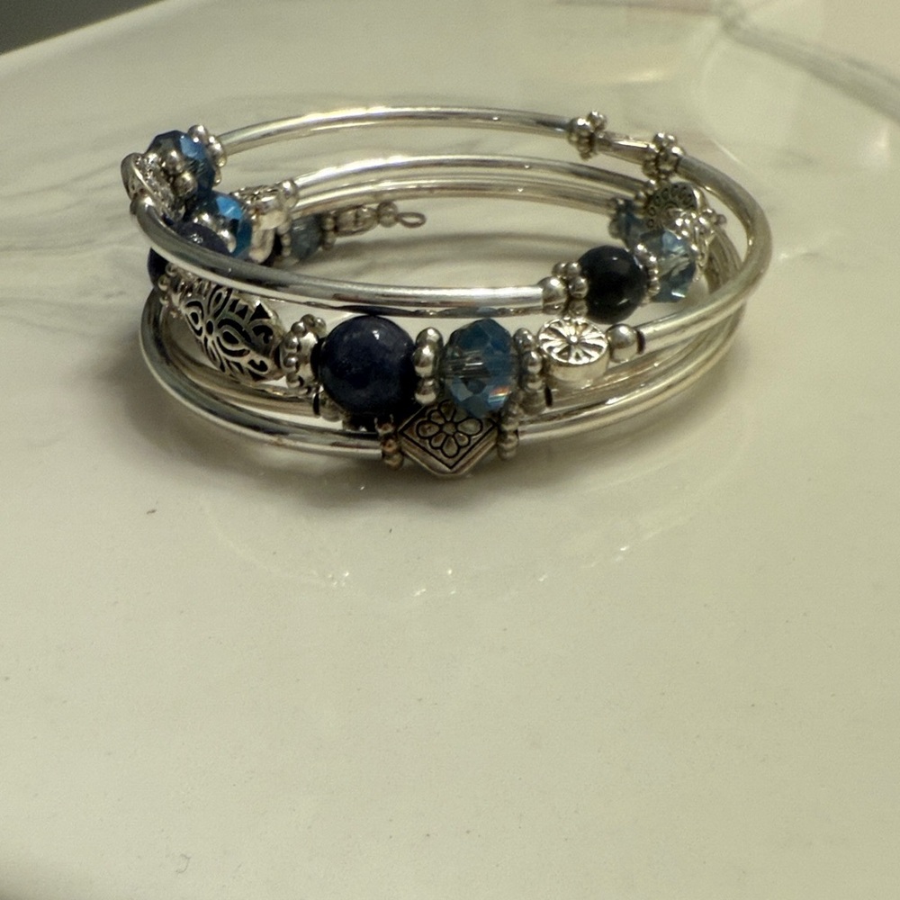 Elegant Silver and Blue Beaded Bracelet